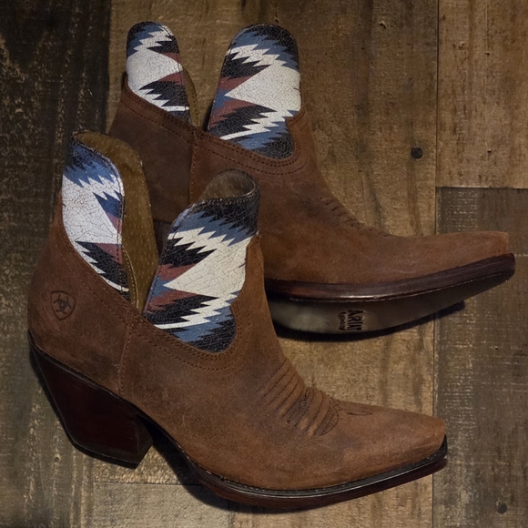 New $209 Ariat Chimayo Roughout Brown Suede Ankle Boots Aztec Hazel Dixon 7.5 - Picture 8 of 12